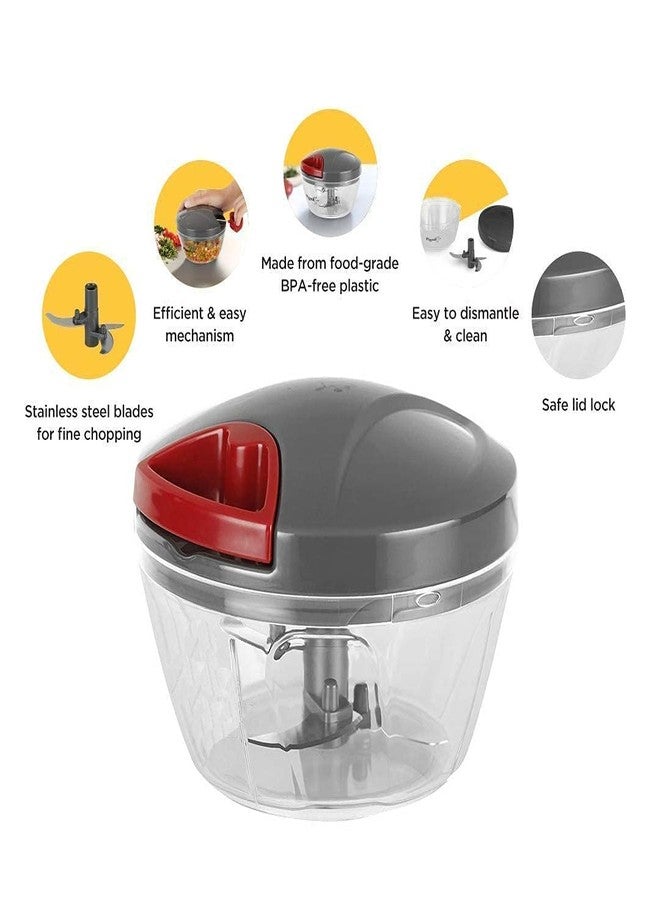MB STAR 450ML Manual Food Chopper for Kitchen Vegetable and Fruit Cutter with Sharp Stainless Steel Blades | Hand-Pull Onion Chopper and Blender for Salad, Nuts, Herbs, Garlic and More Pack of 2, Red - Image 3